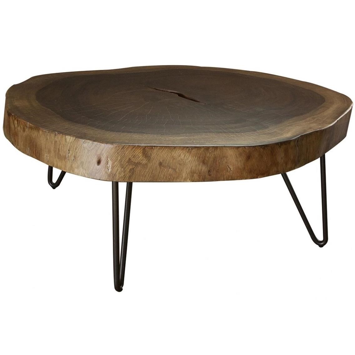 International Furniture Direct Vivo 1334443 Industrial Live Edge Solid Wood Cocktail Table